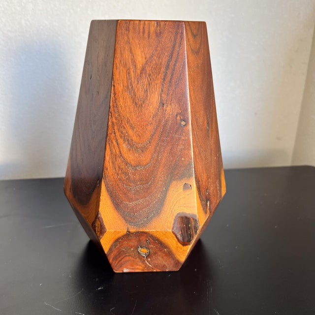 1943 Poston Arizona Camp Art Handcrafted Wood Hexagonal Vase For Sale - Image 10 of 12