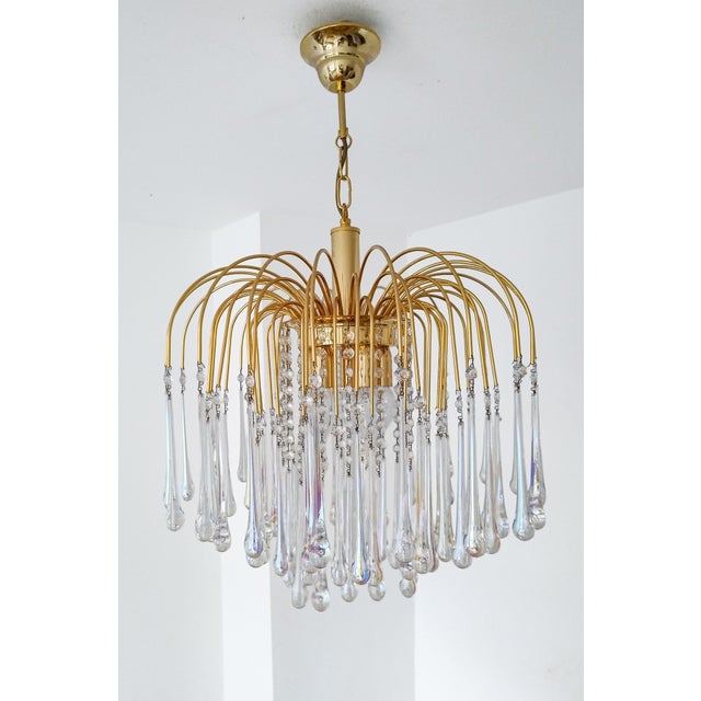 Metal Murano Glass Teardrop Chandelier with Gilded Frame attributed to Paolo Venini, 1970s For Sale - Image 7 of 18