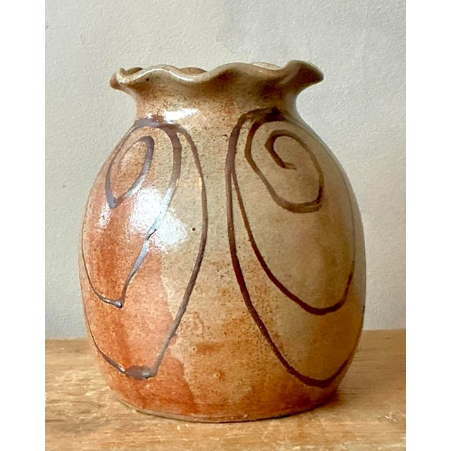 Late 20th Century Vintage Boho Original Studio Pottery Ruffle Vase For Sale - Image 5 of 10