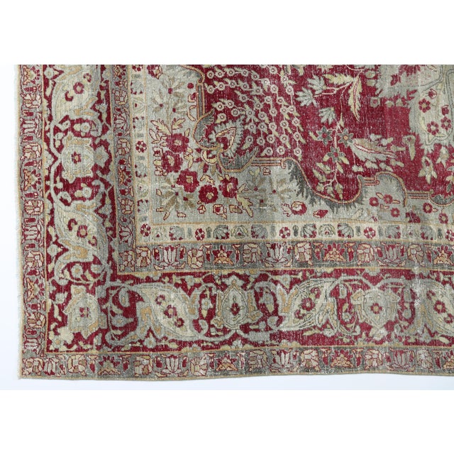 Authentic Antique Heriz Rug – Red, Beige & Olive Floral Pattern - 8' X 9' 9'' For Sale In Tampa - Image 6 of 15