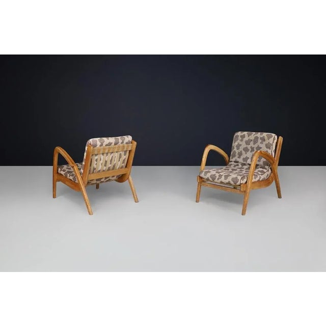 Curved Easy Chairs in Ash with Original Upholstery by Jan Vaněk, Cz, 1950s, Set of 2 For Sale - Image 9 of 11