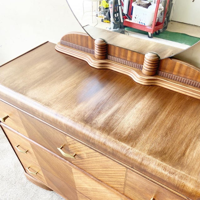 Art Deco Wooden Waterfall Chest of Drawers With Mirror Chairish