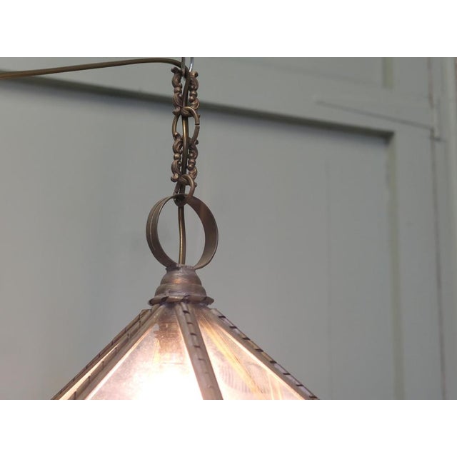 Arts and Crafts Brass and Glass Hall Lantern For Sale - Image 6 of 8