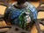 Vintage Tiffany-Style Cobweb Artisanal Lead Glass Lamp With Heavy Mosaic Base For Sale - Image 9 of 13