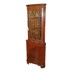 1990s English George III Style Mahogany Inlaid Corner Cabinet