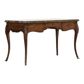 1970s Vintage French Style Desk With Brass Accents For Sale