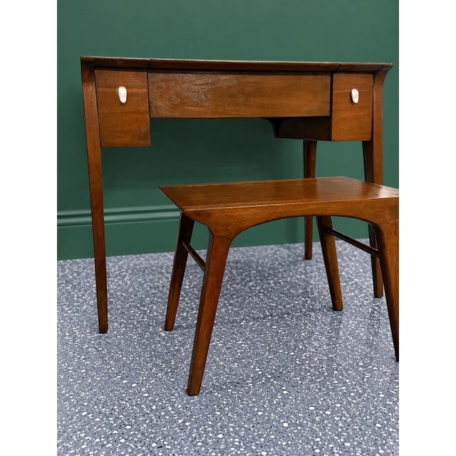 Drexel Mid-Century Drexel Profile Walnut Vanity and Matching Stool by John Van Koert Cir. 1960 For Sale - Image 4 of 12