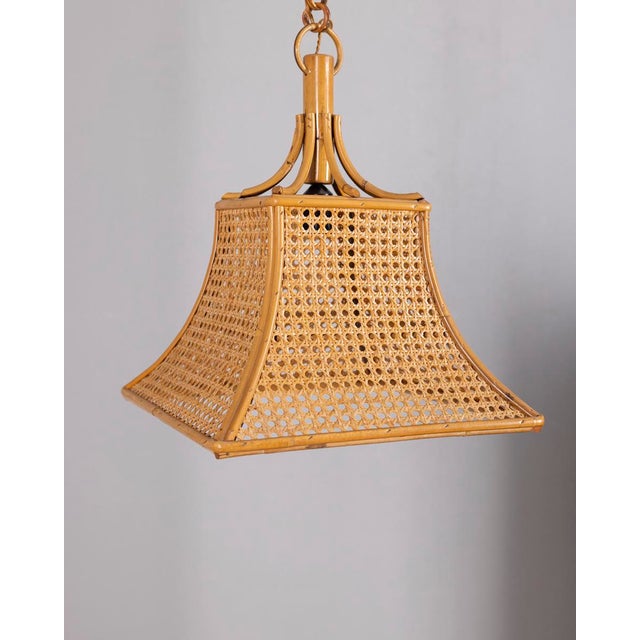 Mid-Century Modern Vintage Italian Bamboo and Straw Pendant Lamp, 1960s For Sale - Image 3 of 12