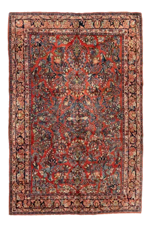 1920s Red Gold Floral Persian Sarouk Room Area Rug