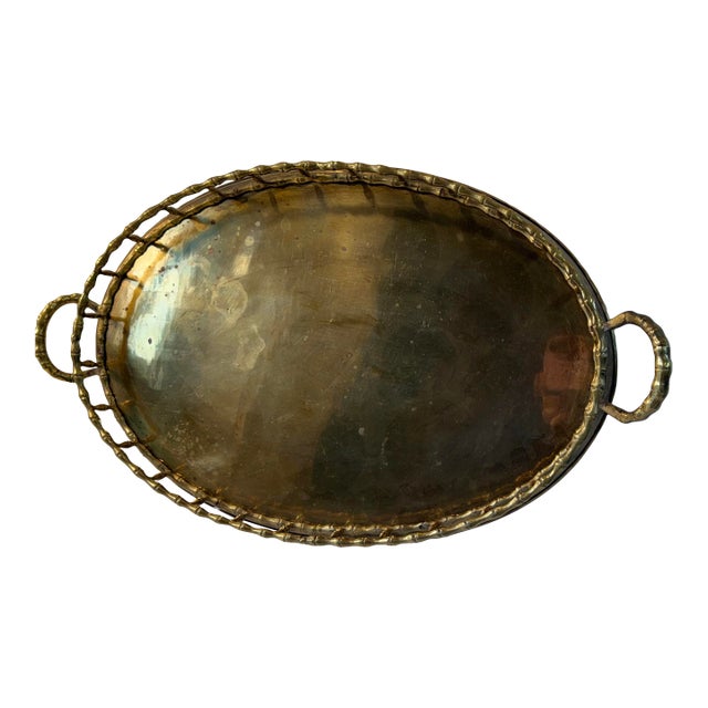 Vintage Brass Faux Bamboo Serving Tray For Sale