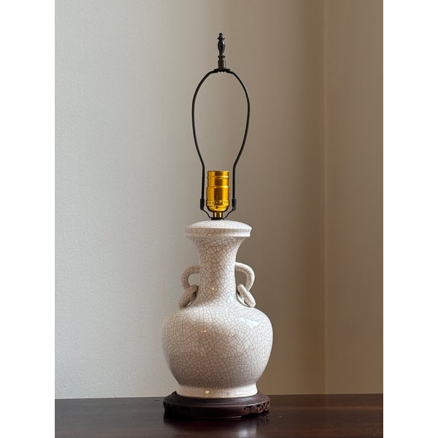 A lovely Song Dynasty-inspired Chinoiserie table lamp with heavy craquelure glaze characteristic of Guan or Ge kiln...