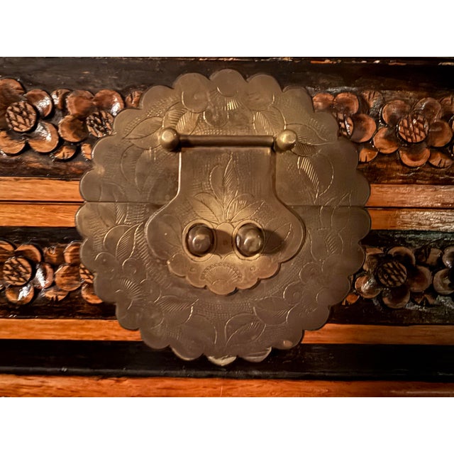 Textile Mid Century Chinese Camphor Food Dog Handcarved Hope Chest For Sale - Image 7 of 11