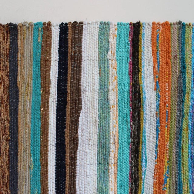 Indian Colorful Striped Sari Rug For Sale - Image 3 of 5
