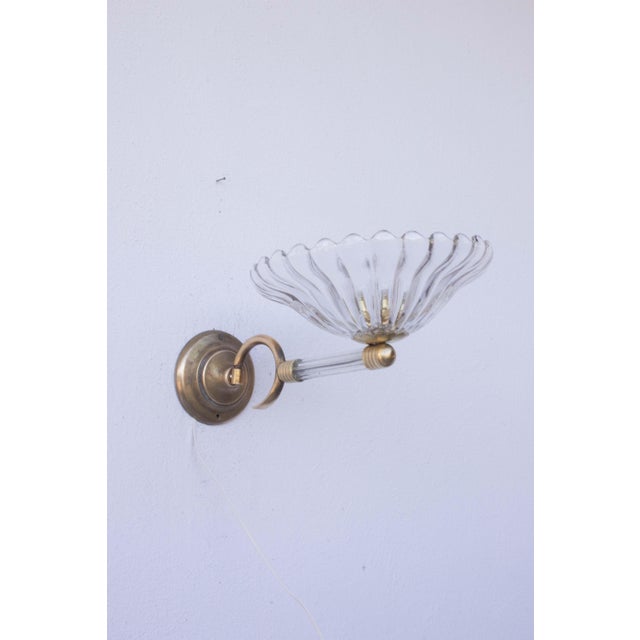 Art Deco Set of 2 Wall Light Sconces by Barovier & Toso Glass Murano, Italy, 1950 For Sale - Image 3 of 13