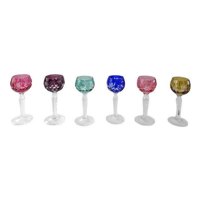 Vintage Lausitzer Colored Crystal Cordial Liquor Shot Glasses