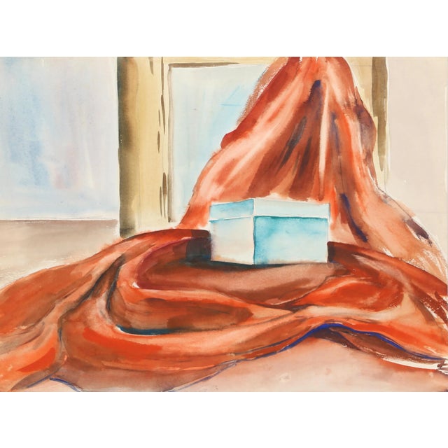 Artist: Eve Nethercott, American (1925 - 2015) Title: Still Life with Drape and Box (P6.58) Year: 1952 Medium: Watercolor...