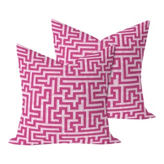 Christopher Farr Meander in Hot Pink 22" Pillows - A Pair For Sale