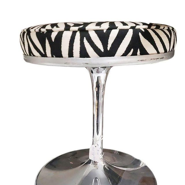 Mid-Century Modern Mid-Century Tulip Style Chrome Stool With Zebra Seats, Pair For Sale - Image 3 of 5