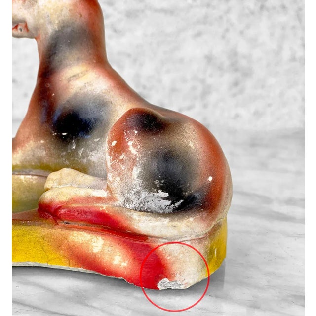 Sculpture Materials Antique Traditional Chalkware Great Dane Dog Ashtray For Sale - Image 7 of 9