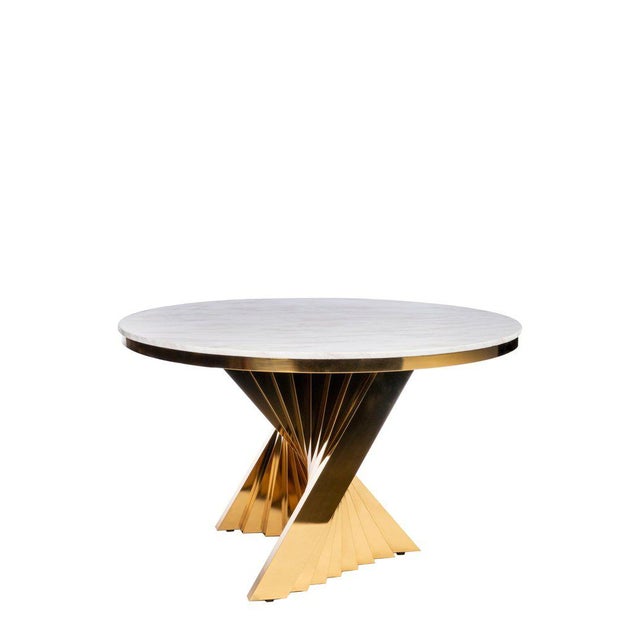 Traditional Waterfall Dining Set With Marble Top & Black & Gold Chairs - Set of 7 For Sale - Image 3 of 8