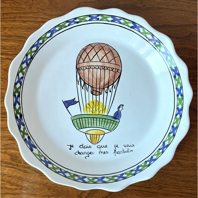 French Country Vintage Faience Hot Air Balloon Plates-Set 2 For Sale - Image 3 of 8