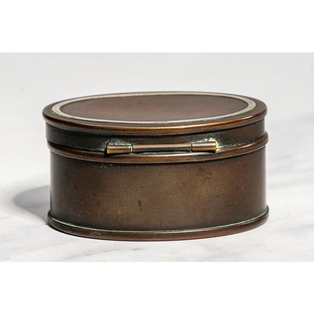 Bronze Arts and Crafts Antique Heintz Arts Bronze Sterling Silver Desk Stamp Box For Sale - Image 8 of 11