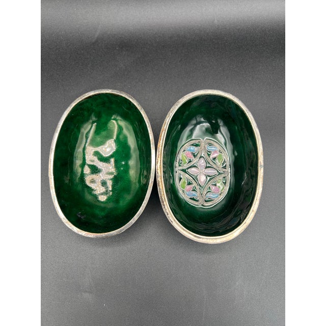 Antique Hand Fabricated Glass Enamel Cloisonné Oval Multicolored Box Gorgeous For Sale - Image 4 of 12