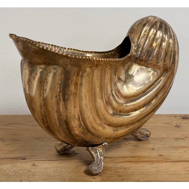 Mid 20th Century Vintage Brass Shell Motif Bottle Holder or Planter For Sale - Image 5 of 10