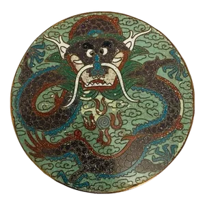 Antique 19th Century Green Chinese Cloisonne Dragon Lidded Box