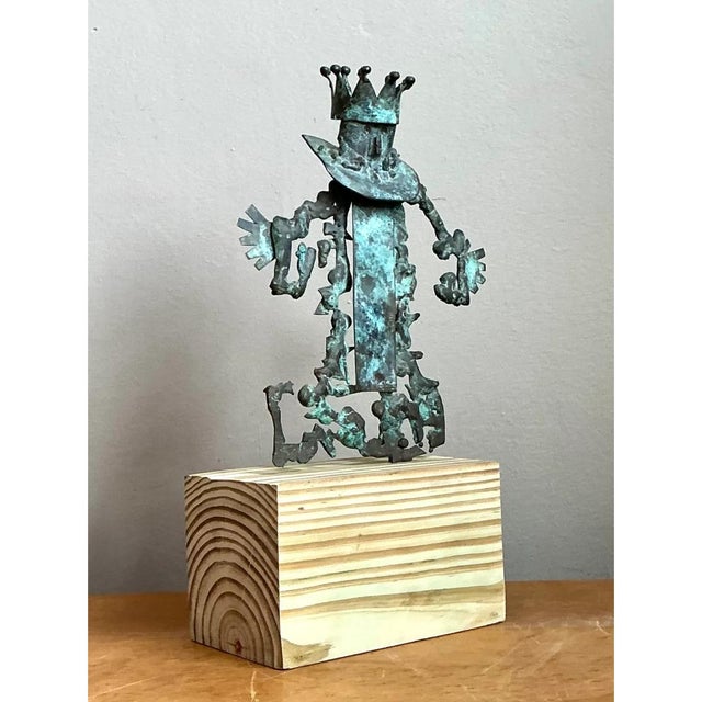 Late 20th Century Vintage Patinated Metal Sculpture on Wood Base For Sale - Image 5 of 12