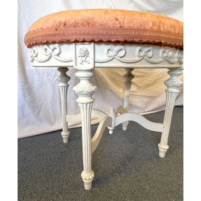 Vintage French Oval Vanity Stool With New Velvet Upholstery For Sale - Image 4 of 12