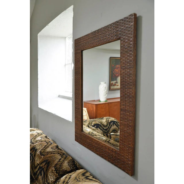 Large Wicker Woven Split Cane & Bamboo Mirror with Frame Rattan Tiki, 1970s For Sale - Image 4 of 10