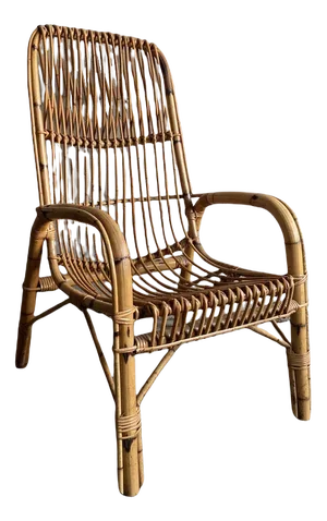 Mid-Century Modern Italian Bamboo and Rattan Armchair in the Style of Franco Albini, 1970s