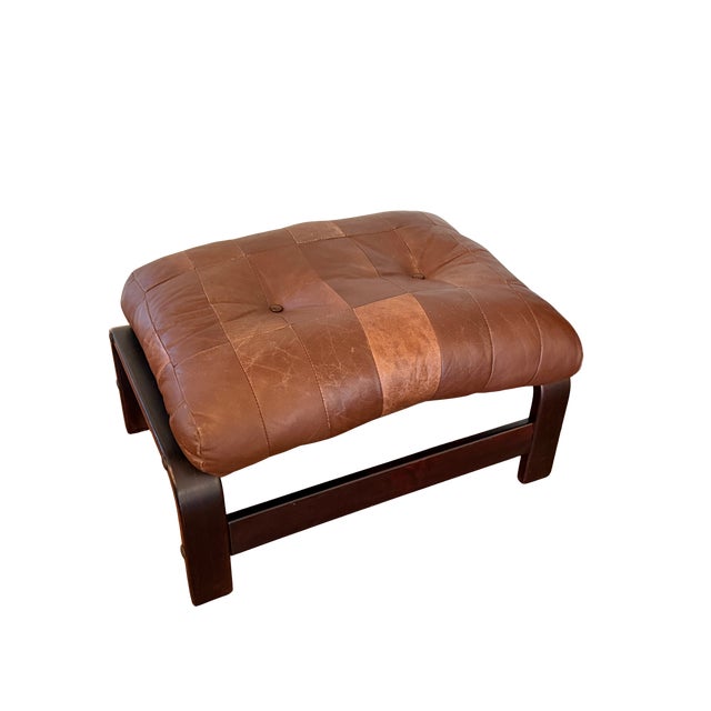 Ingmar Relling Vintage Norwegian Leather Ottoman | Scandinavian Mid-Century Modern Bentwood & Sling Footstool | Ingmar Relling Style For Sale - Image 4 of 16