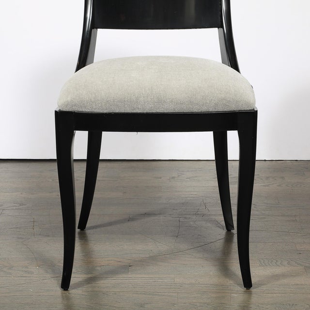 Set of Six Art Deco Sculptural Dining Chairs in Ebonized Walnut & Taupe Mohair For Sale In New York - Image 6 of 18