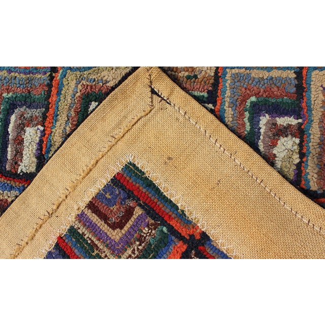 Black Antique American Hooked Rug With Geometric Designs For Sale - Image 8 of 8