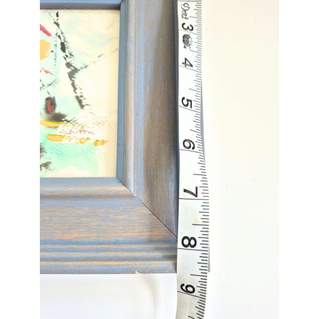 1990s Abstract Mixed Media Painting Watercolor Acrylic Signed Peter Stilton Framed Small Coastal Nautical For Sale - Image 9 of 9