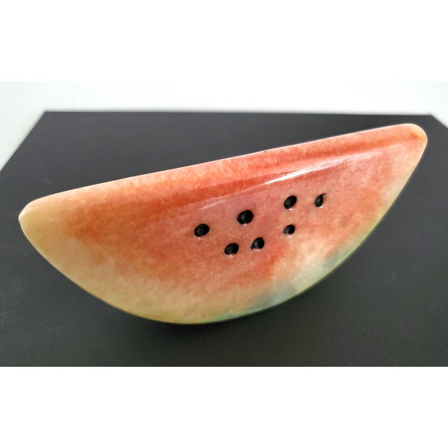 1960s 1950s Hand Carved Italian Alabaster Watermelon Fruit Sculpture Paperweight Signed For Sale - Image 5 of 10