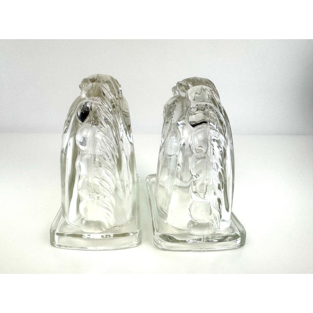 French Art Deco Molded Glass Horse Head Bookends, Circa 1930 For Sale In Little Rock - Image 6 of 9