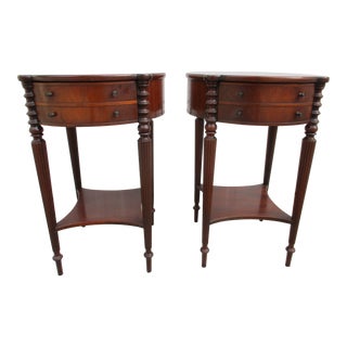 Round Mahogany One Drawer Side Tables or Nightstands For Sale