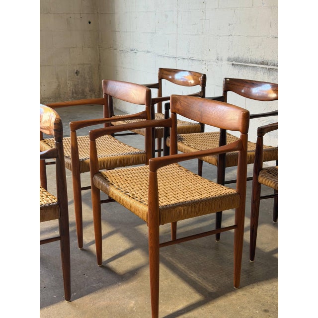 1960s In Style of h.w. Klein for Bramin Teak and Rosewood Woven Cord Dining Armchairs Set of 6 Danish Mid-Century Modern 1960s For Sale - Image 5 of 16