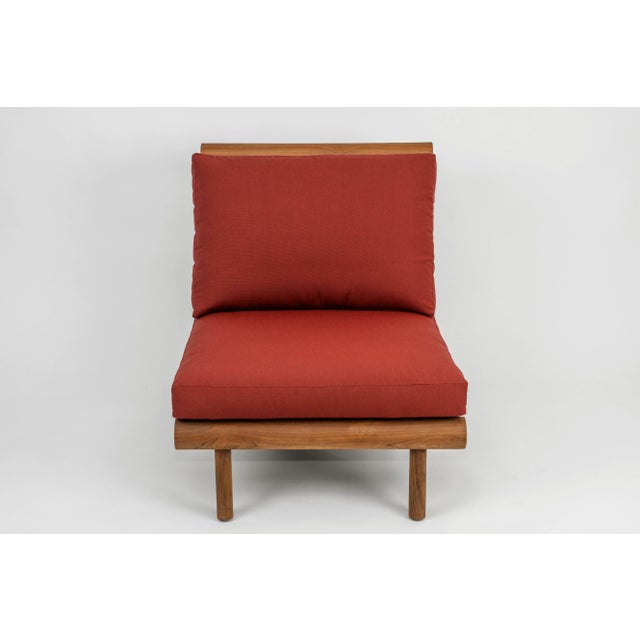 Rishon Dark Teak Outdoor Lounge Chair – Classic Cushion Edition in Sunbrella Jockey Red For Sale In Los Angeles - Image 6 of 6