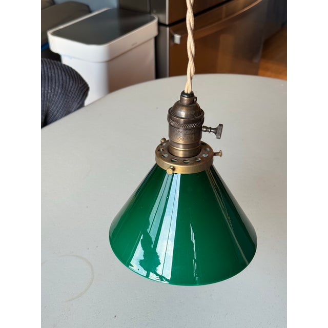 1970s Vintage Green Glass Pendant Light With Brass Socket For Sale - Image 5 of 9