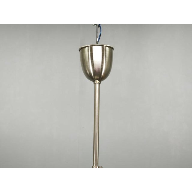 Vintage Czech Art Deco Opaline Glass and Chrome Pendant Lights, 1930s, Set of 2 For Sale - Image 9 of 16