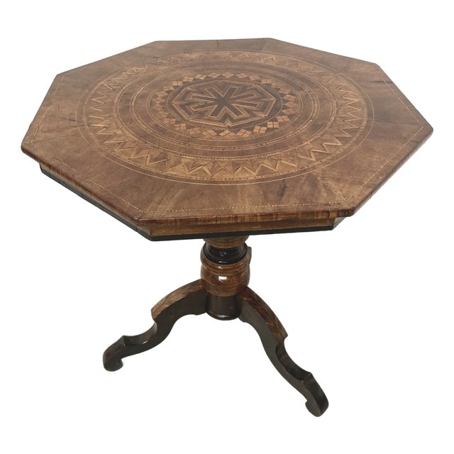 Octagonal Pedestal Table in Marquetry, Italy, 19th Century For Sale