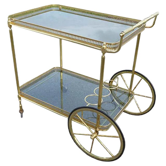 Neoclassical French Brass Serving Trolley, 1960s For Sale