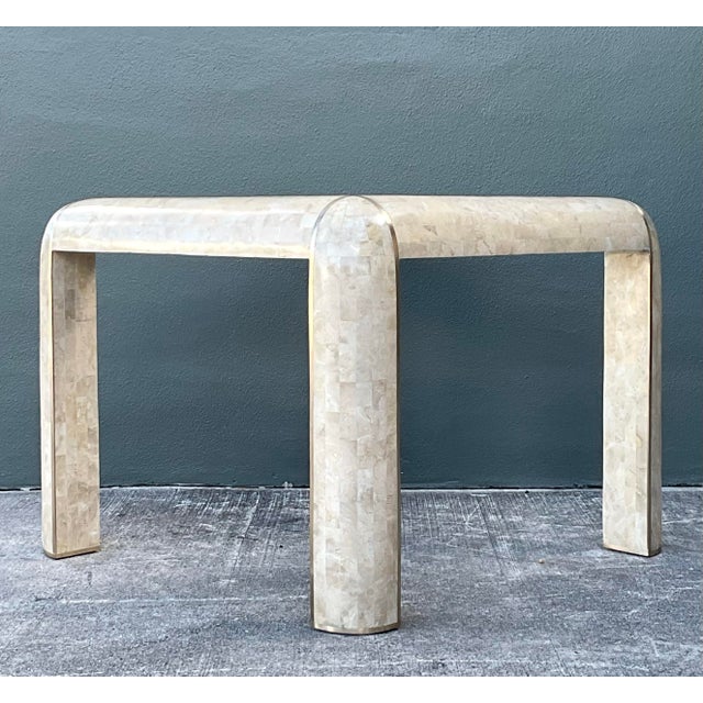 Vintage Boho Tessellated Stone and Brass Inlay Game Table For Sale - Image 10 of 12