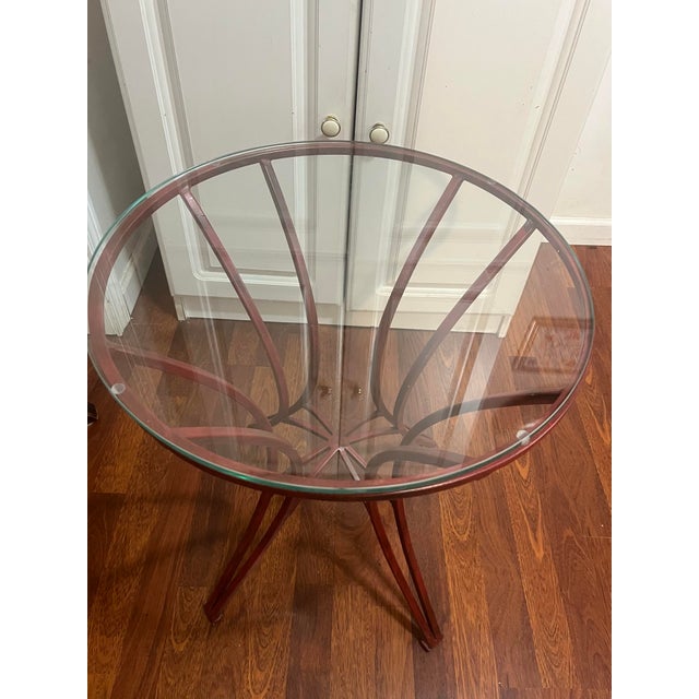 Accent Round Glass Top Side Tables Wrought Iron Bases. These strikingly impressive Woodard style design have thick plate...