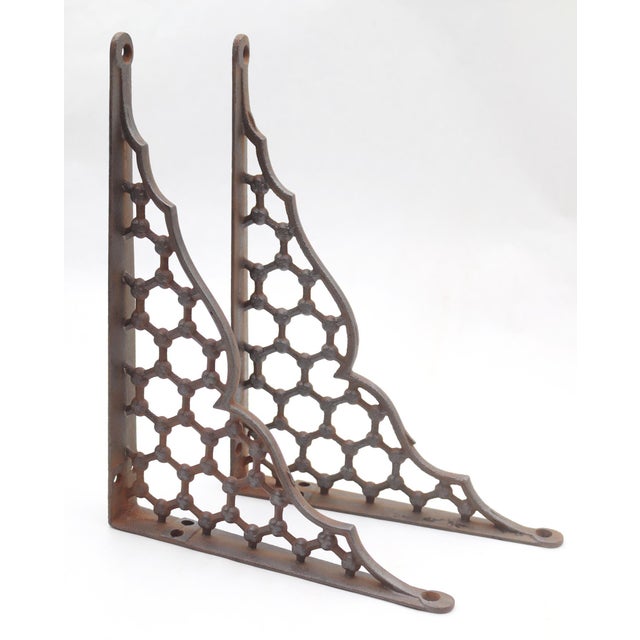 Pair of Antique Victorian Cast Iron Hexagon Shelf Brackets For Sale - Image 4 of 5