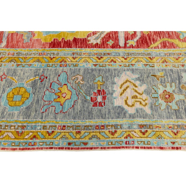 Oversized 12x25 Modern Turkish Oushak Rug in Red Hand-Knotted Wool For Sale - Image 10 of 13